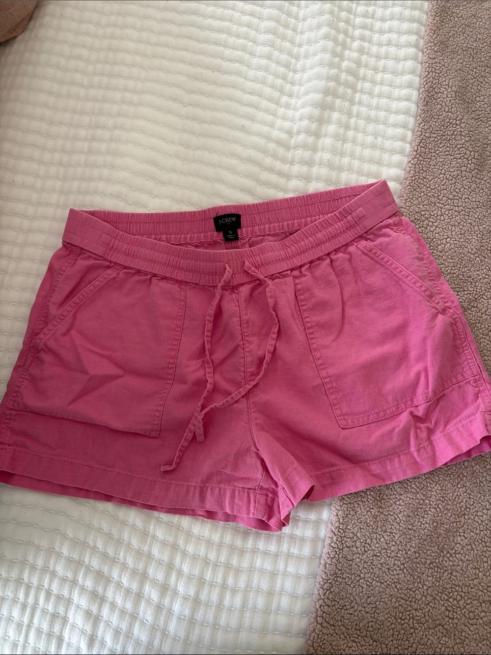 J. Crew Hot Pink Linen Blend Drawstring Shorts